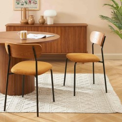 Lot de 2 chaises FRIDA velours côtelé jeune moutarde pieds métal noir