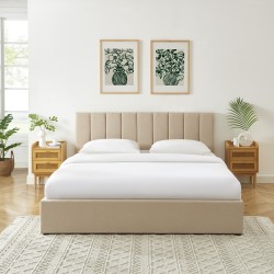 Lit coffre MARIUS tissu beige 180x200 sommier inclus