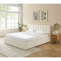 Lit coffre MARIUS bouclette écrue 160x200 cm sommier inclus