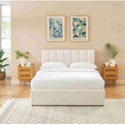 Lit coffre MARIUS bouclette écrue 140x190 cm sommier inclus