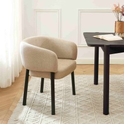 Fauteuil de table ABELIA velours tramé beige et pieds métal noir