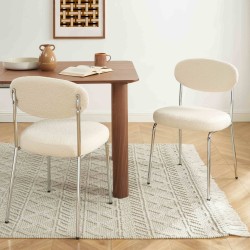 Lot de 2 chaises VICK bouclette écrue et pieds en métal chromé