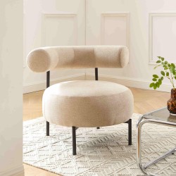 Fauteuil de table FAREL tissu chenille beige et pieds métal noir