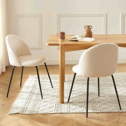 Lot de 2 chaises MISU tissu bouclette écru  pieds métal noir