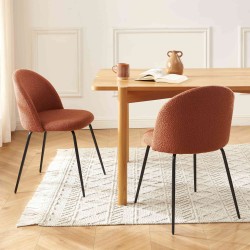 Lot de 2 chaises MISU  tissu bouclette terracotta pieds métal noir