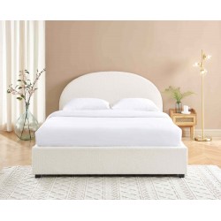 Lit coffre OLAF tissu bouclettes écru 140x160 sommier inclus