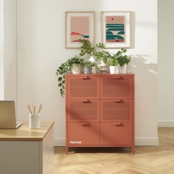 Commode PANTONE métal terracotta 6 tiroirs 90cm